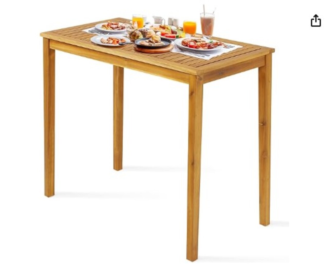 Outdoor Acacia Wood Bar Table, Teak Finish, 45" Rectangular Bar Height Dining Table with Slatted Tabletop, Farmhouse Rustic Wood Bar Table for Patio Porch Garden Deck